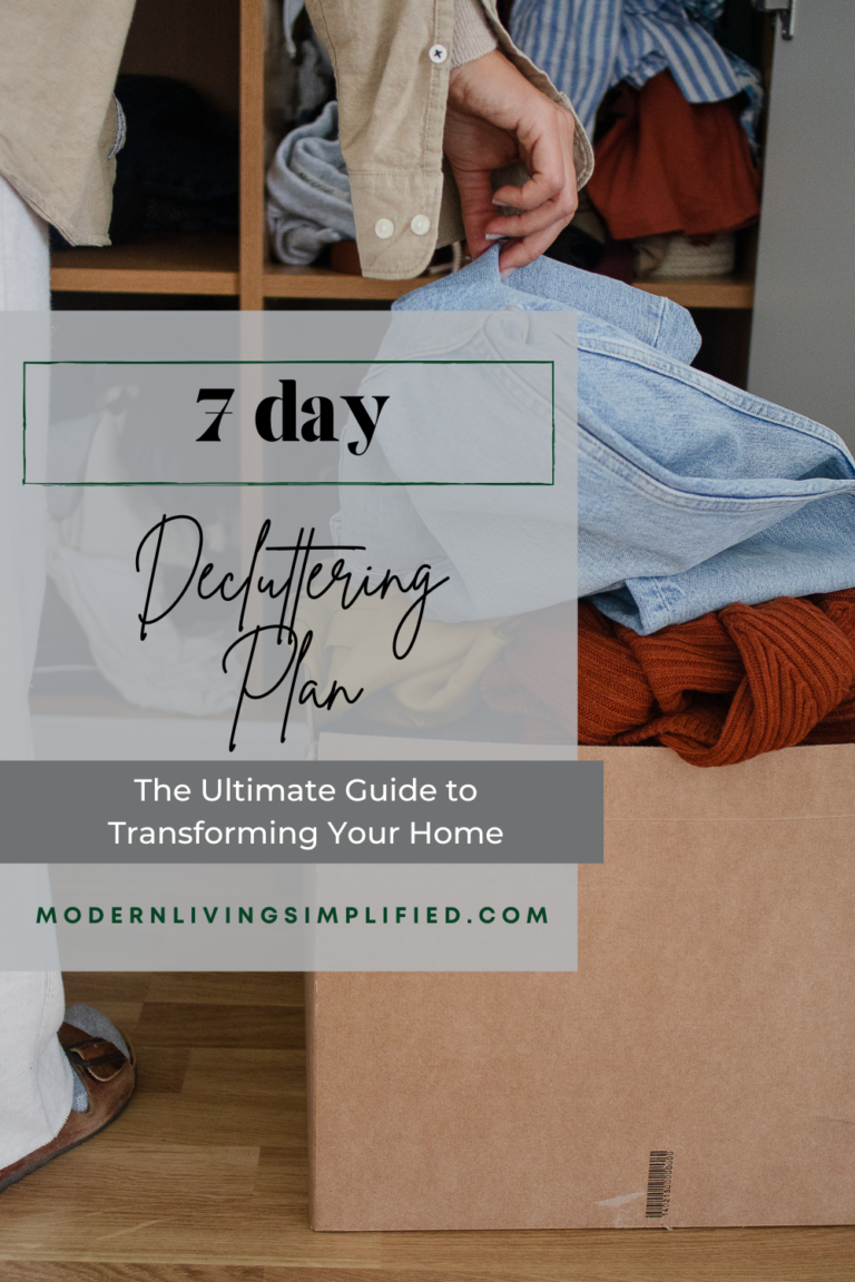 A woman putting clothes in a box to donate while organizing her closet as part of a 7 day decluttering plan